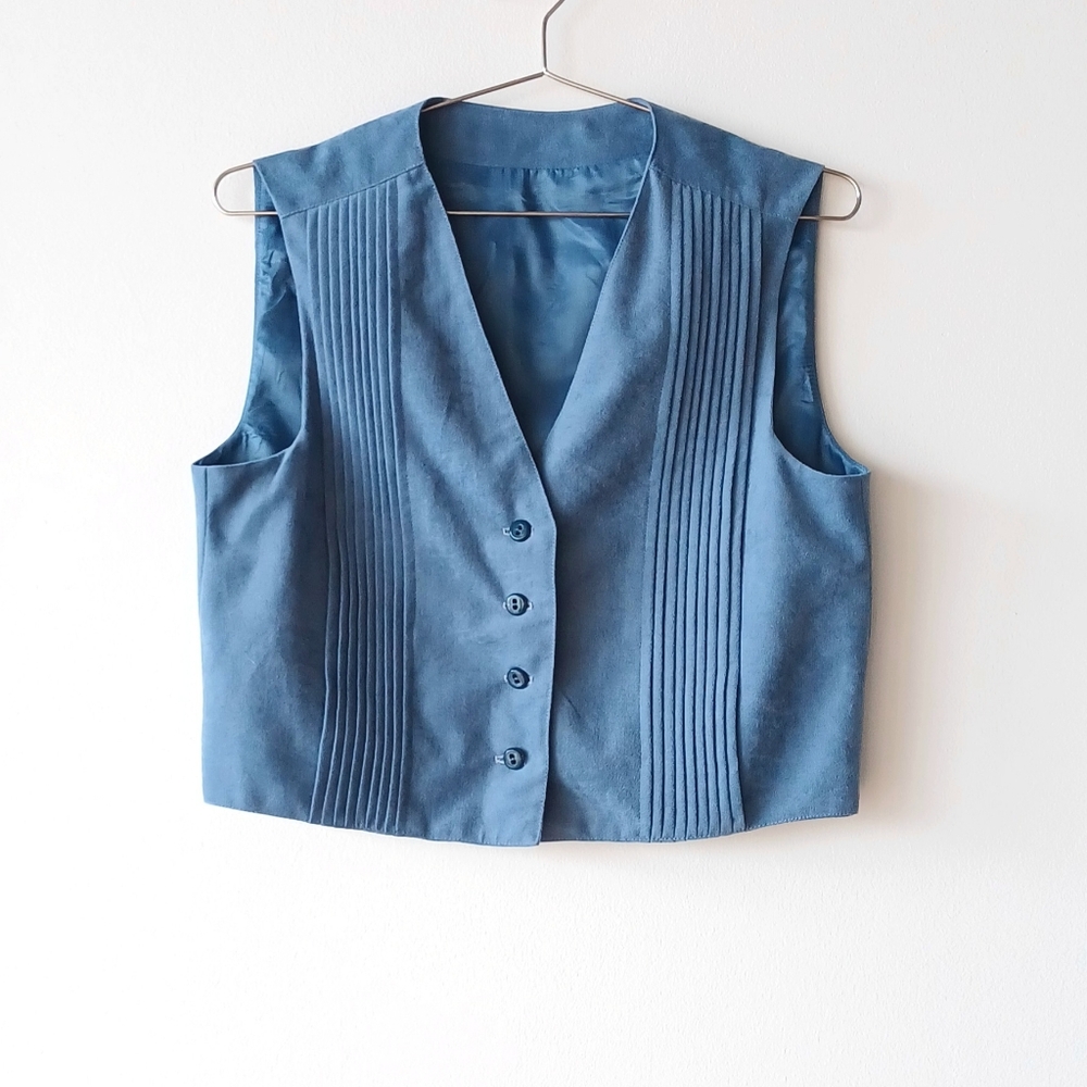 Vintage Blue Pleated Gilet Vest